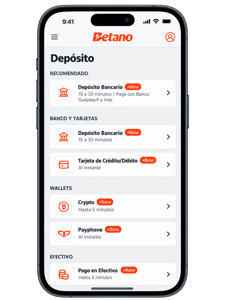 Métodos de depósito desde la página de Betano Argentina