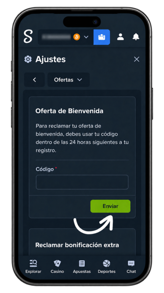 Registro en Stake, campo para el c&oacute;digo de referidos