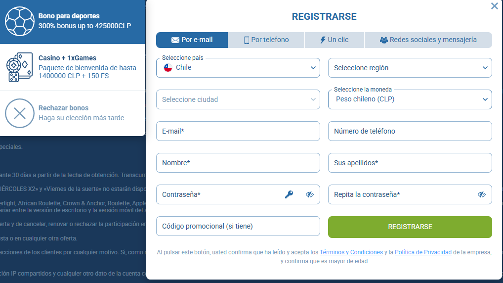 Código promocional 1xBET