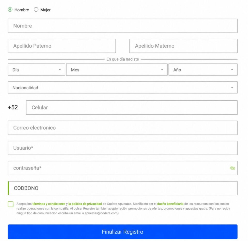Código promocional Codere