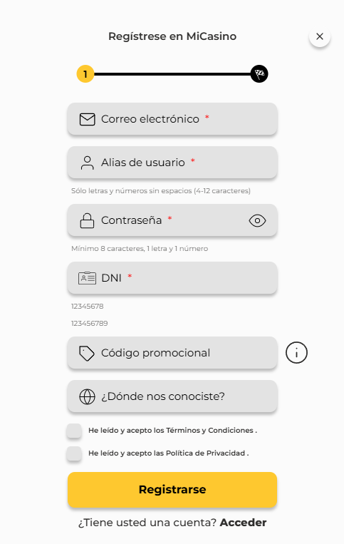 Registrese en Micasino y Activa el código